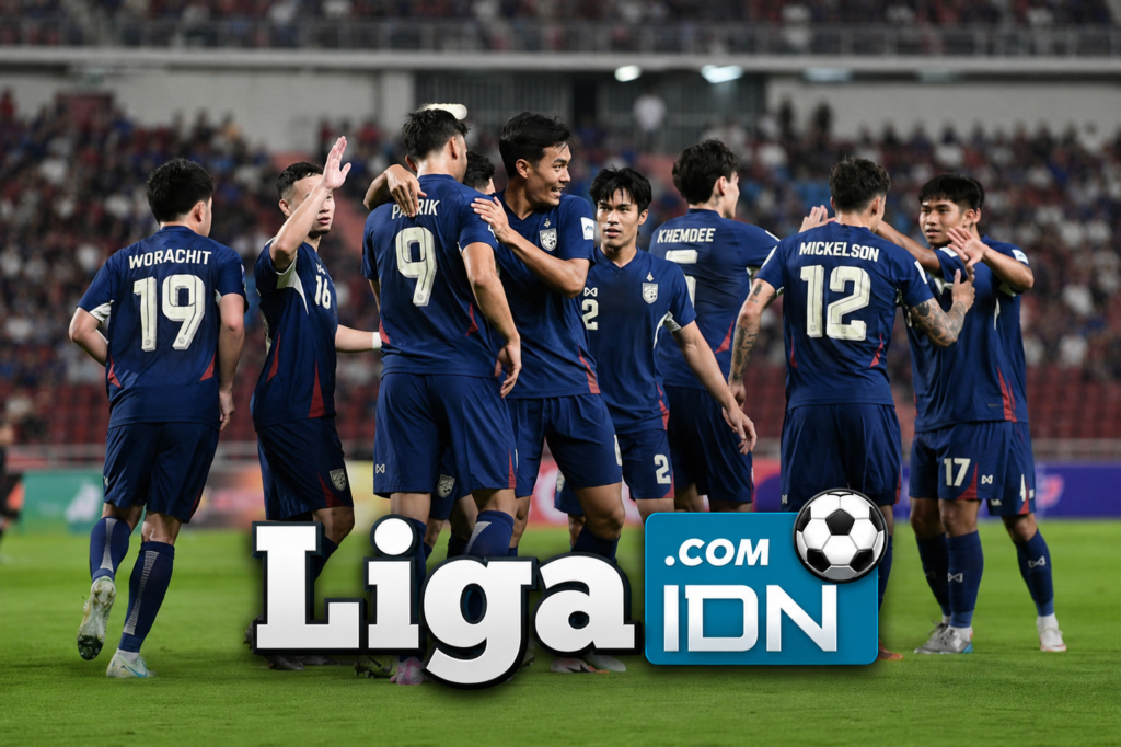 Selebrasi Timnas Thailand di pertandingan lawan Afghanistan di Stadion Rajamangala, Jumat (21/03/2025).