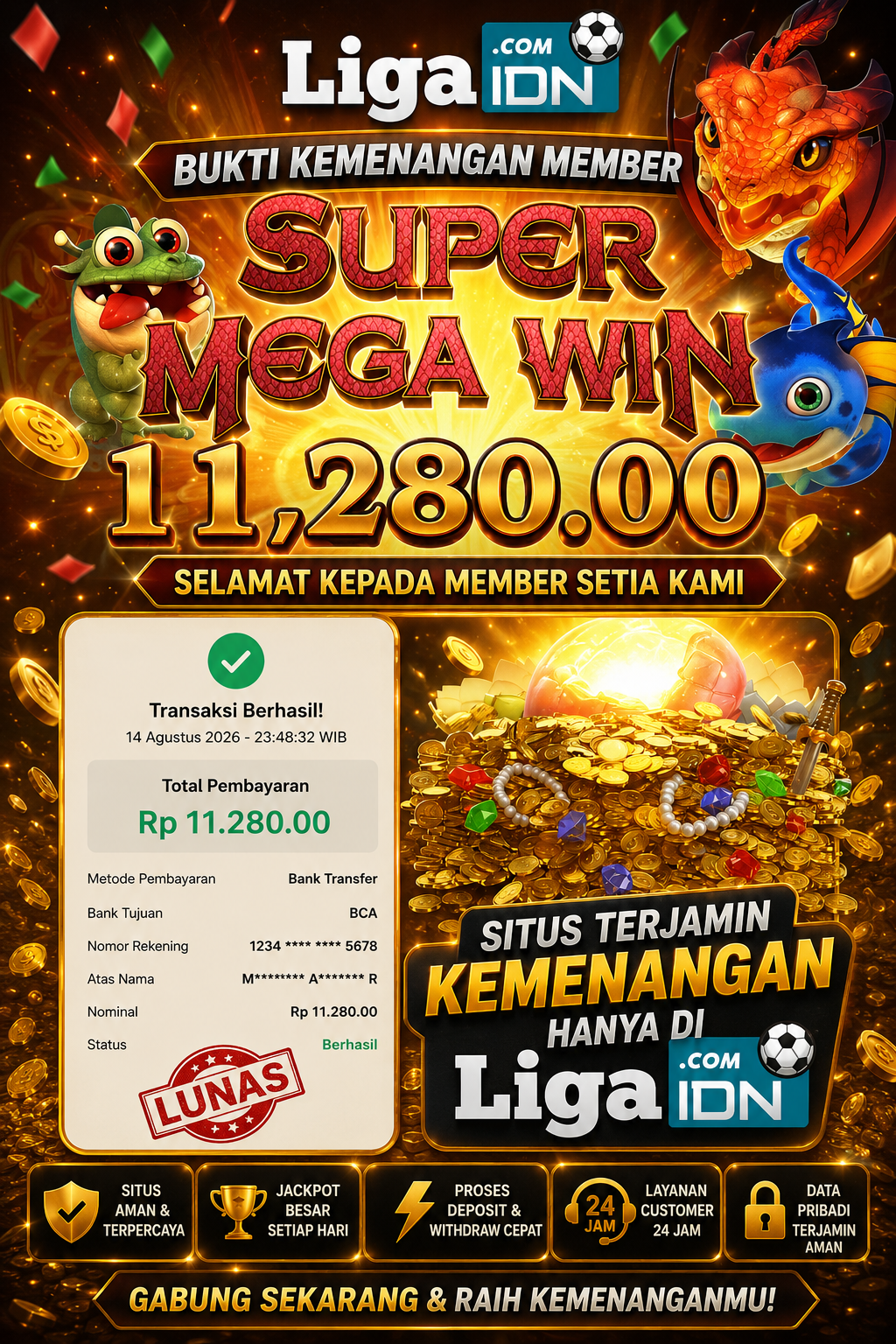BUKTI KEMENANGAN MEMBER LIGAIDN TANGGAL 13 AGUSTUS 2026